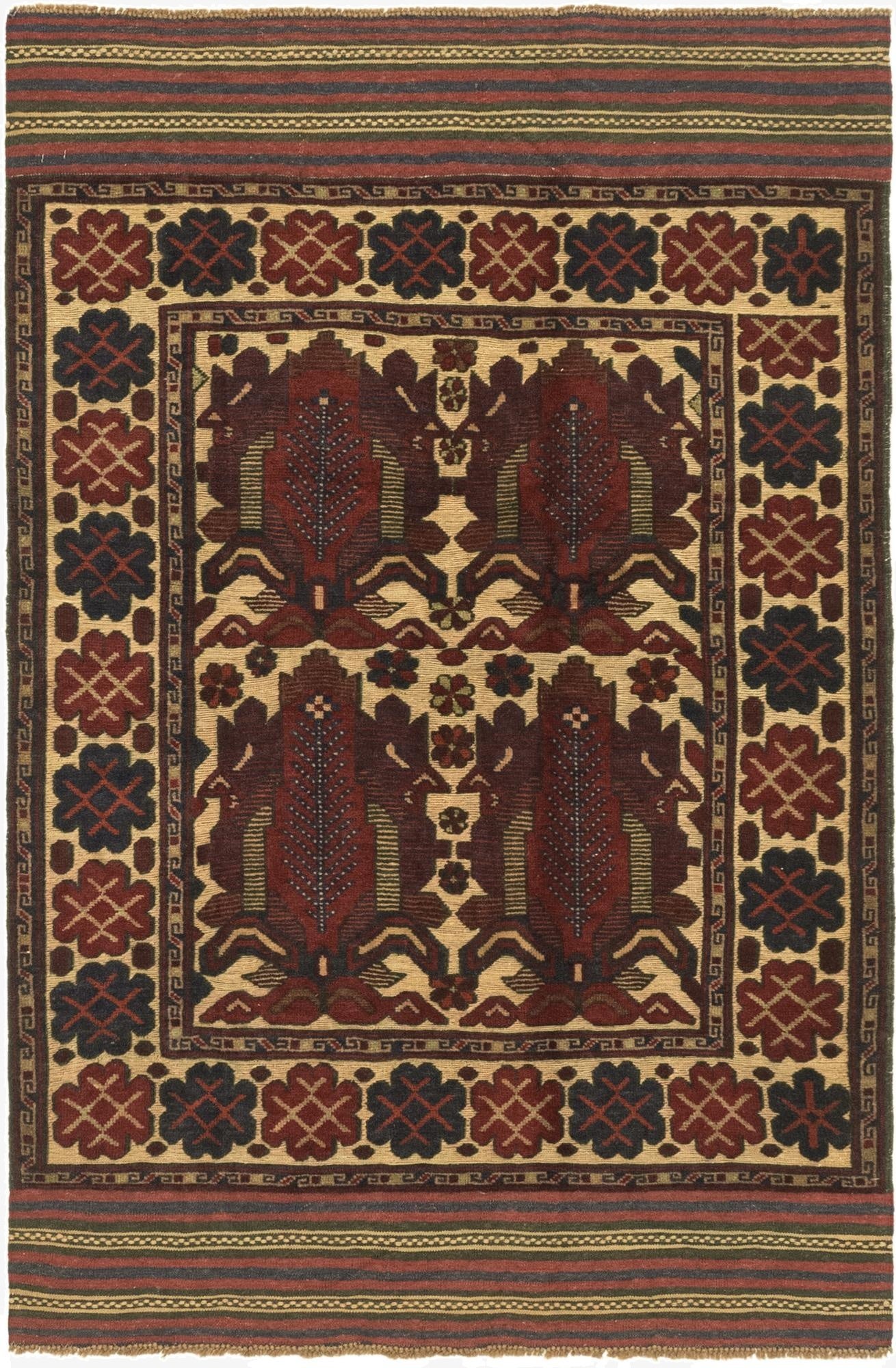4' 2 x 6' 5  Hand Knotted Sumak Wool Rug