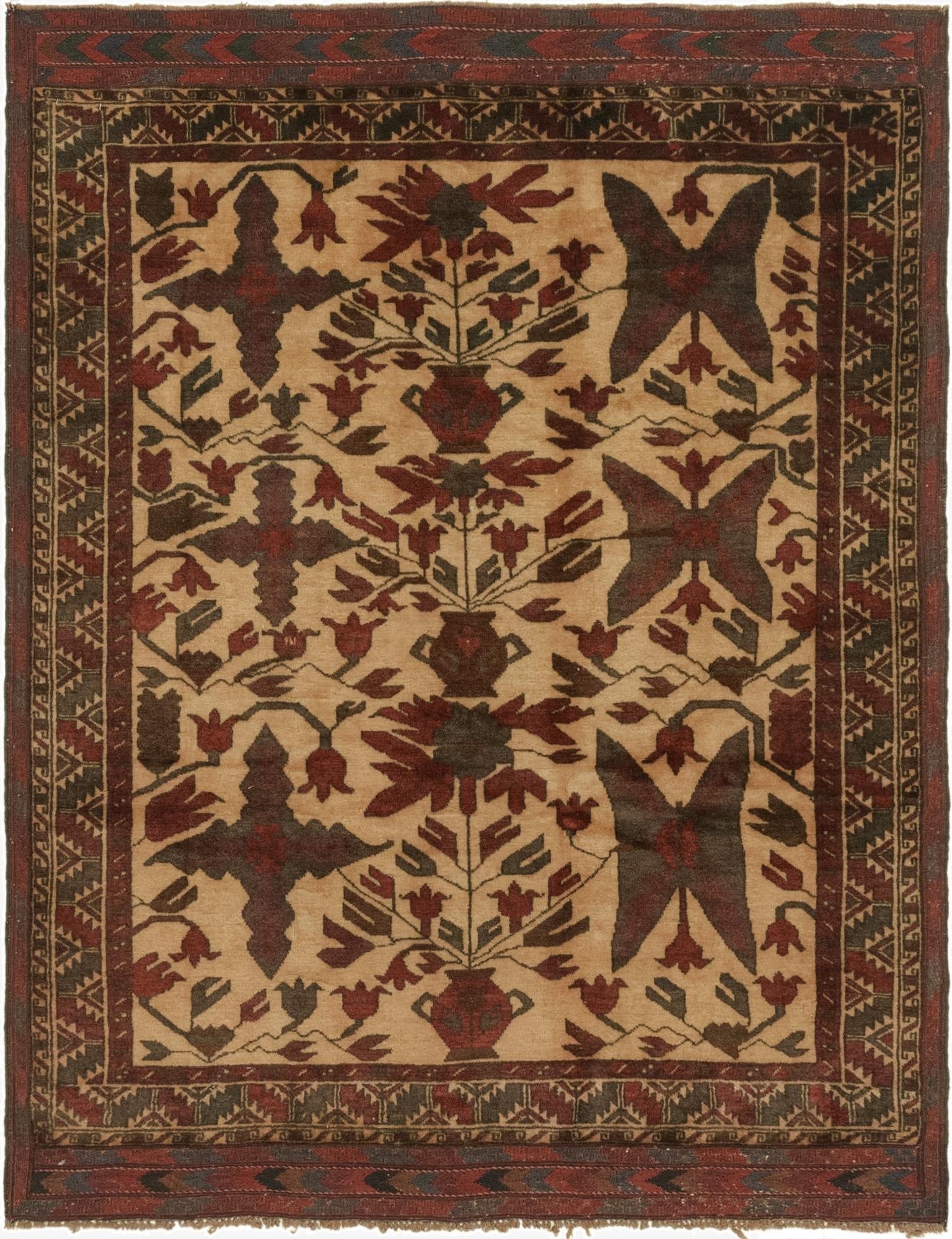 4' 5 x 6'  Hand Knotted Sumak Wool Rug