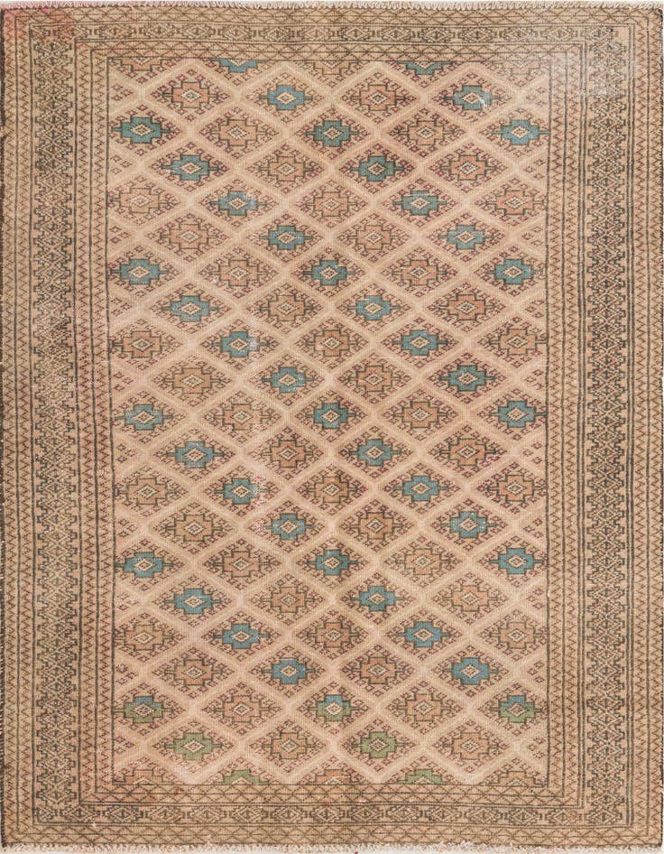 Detail image of 3' 9 x 5' 7 Hand Knotted Torkaman Persian Wool Rug