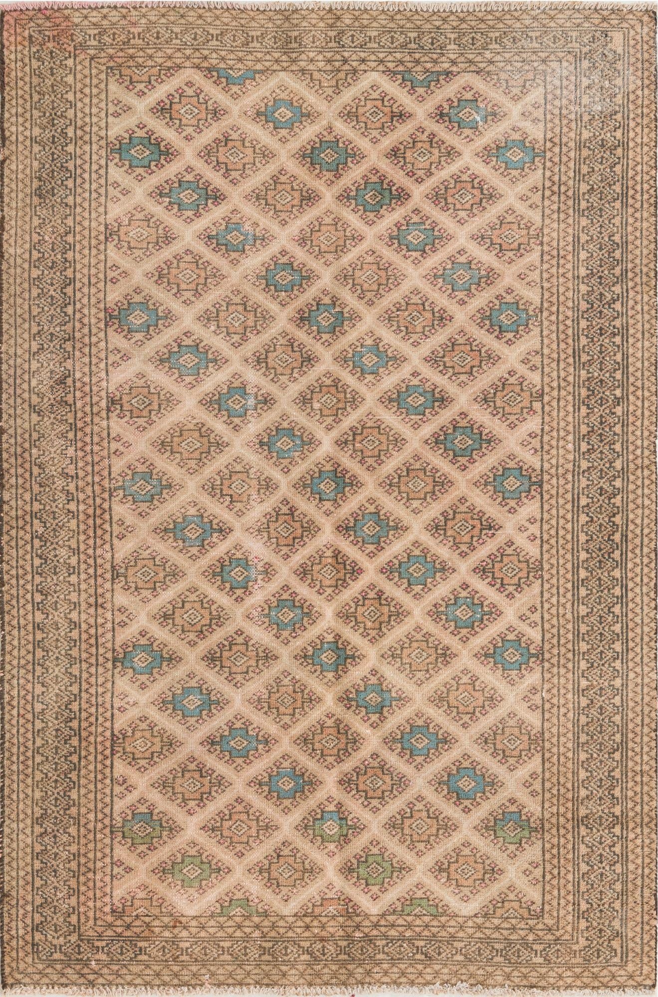 3' 9 x 5' 7  Hand Knotted Torkaman Persian Wool Rug
