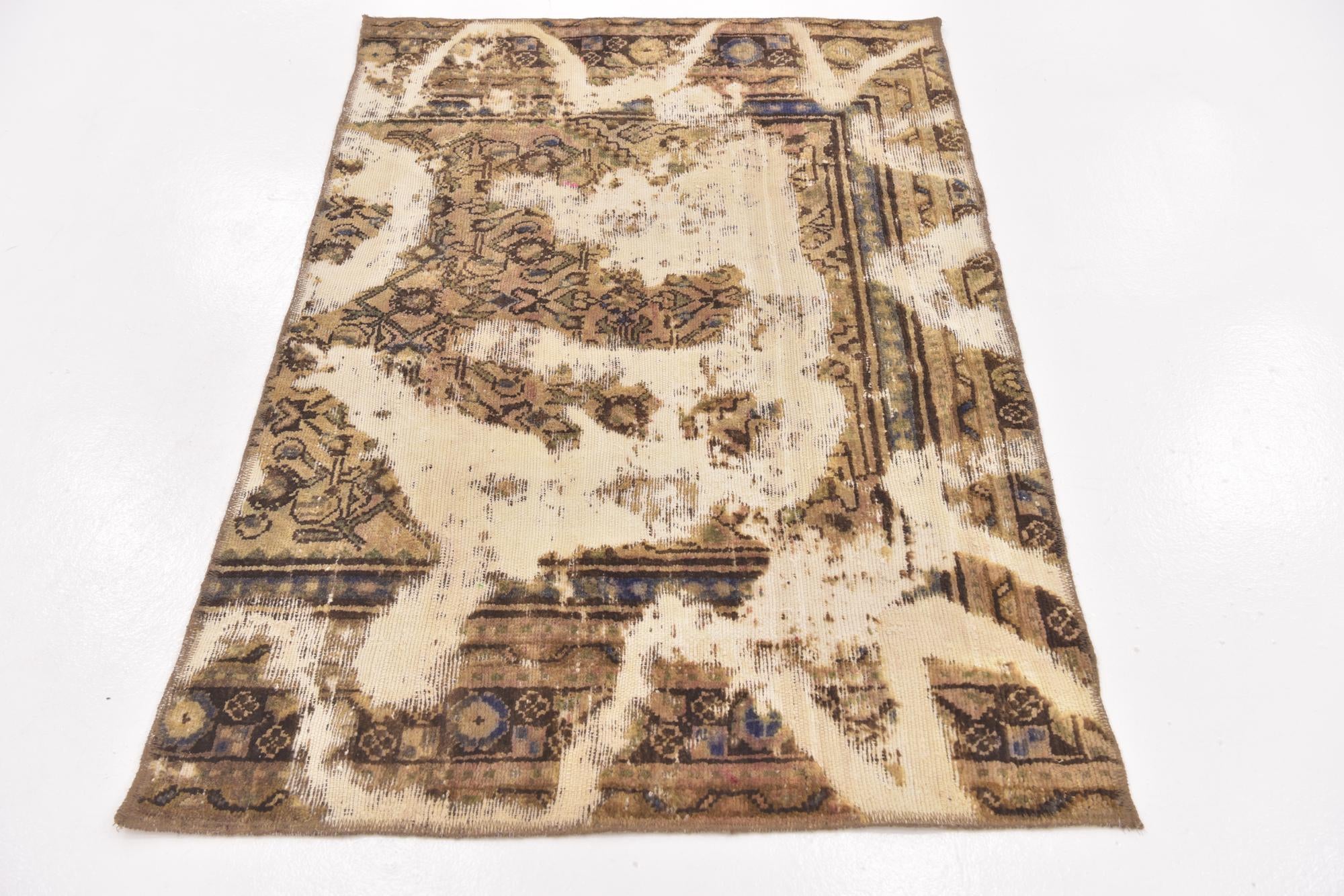 3' 5 x 5' Hand Knotted Ultra Vintage Persian Wool Rug