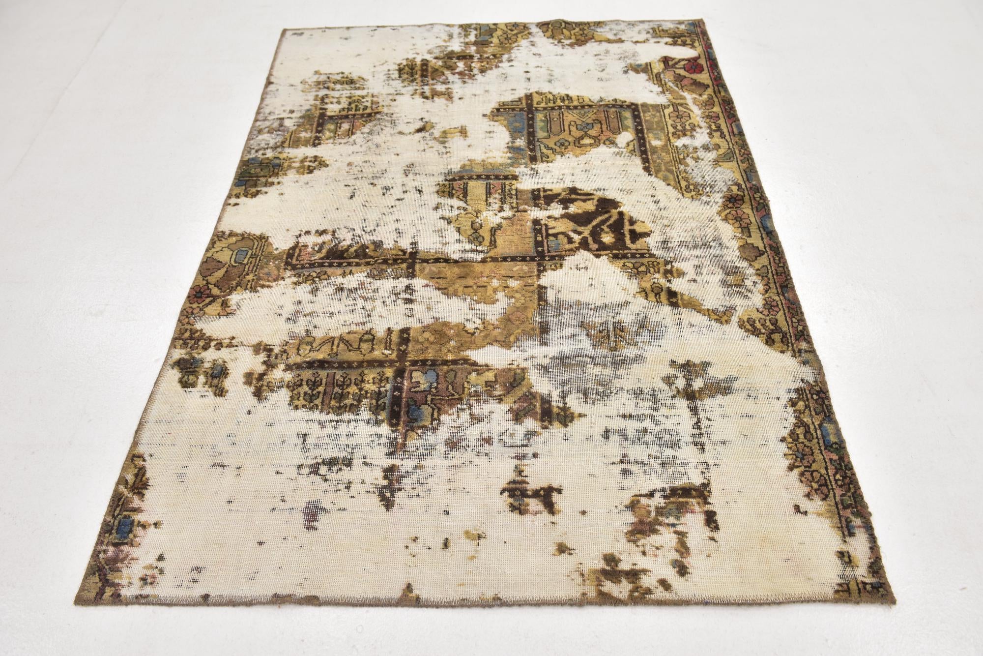 4' 5 x 6' 2 Hand Knotted Ultra Vintage Persian Wool Rug