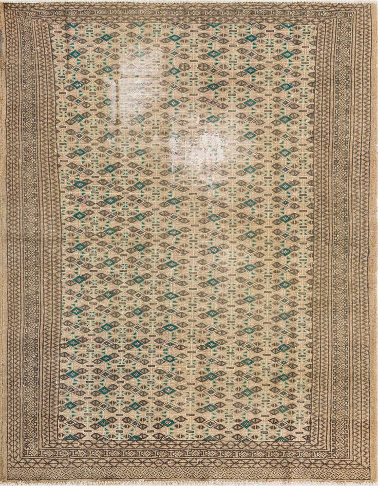 Detail image of 4' 2 x 6' Hand Knotted Ultra Vintage Persian Wool Rug