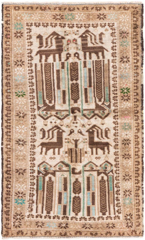 Detail image of 2' 7 x 4' 4 Hand Knotted Ultra Vintage Persian Wool Rug