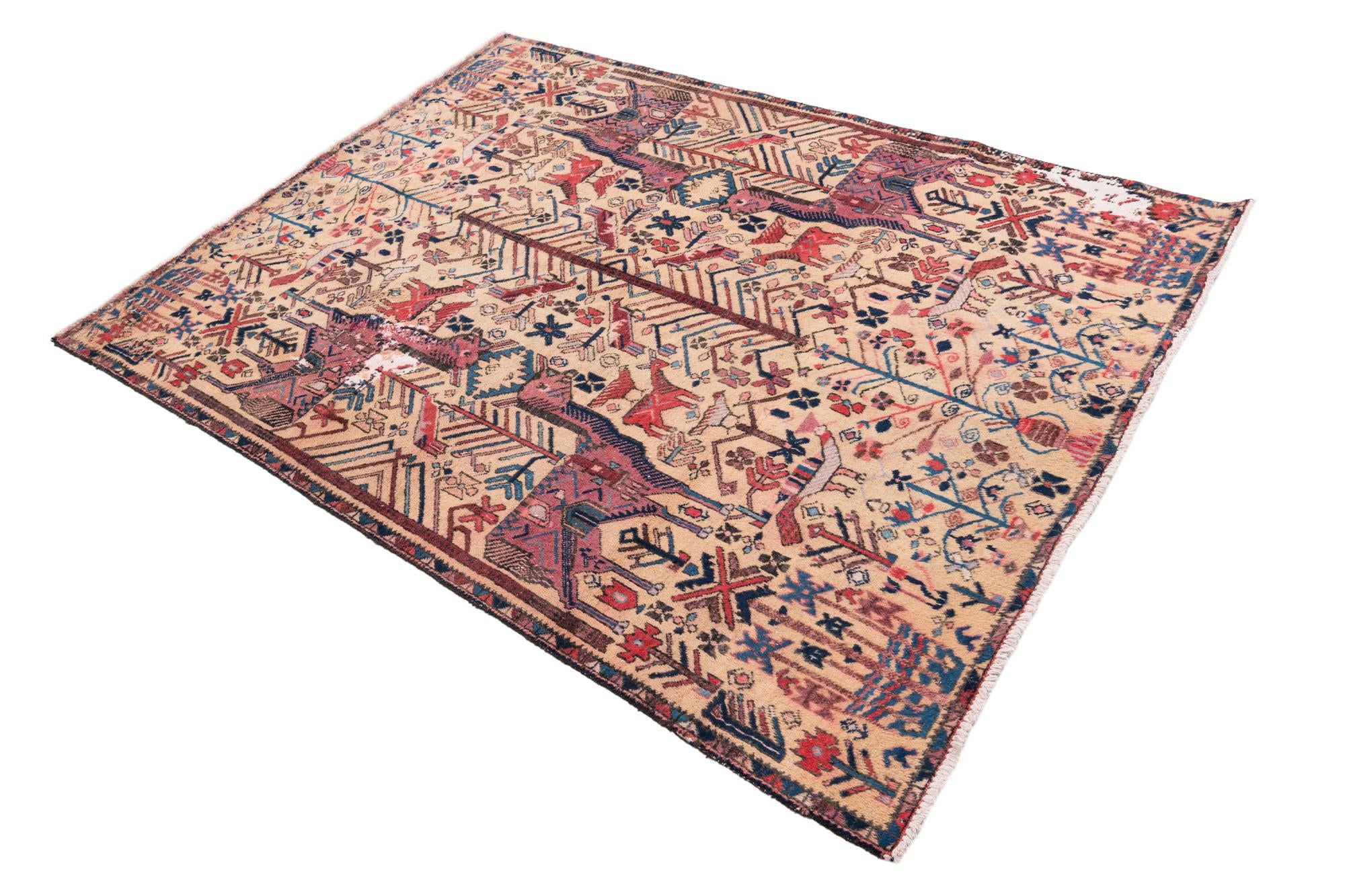 4' 7 x 6' Hand Knotted Ultra Vintage Persian Wool Rug