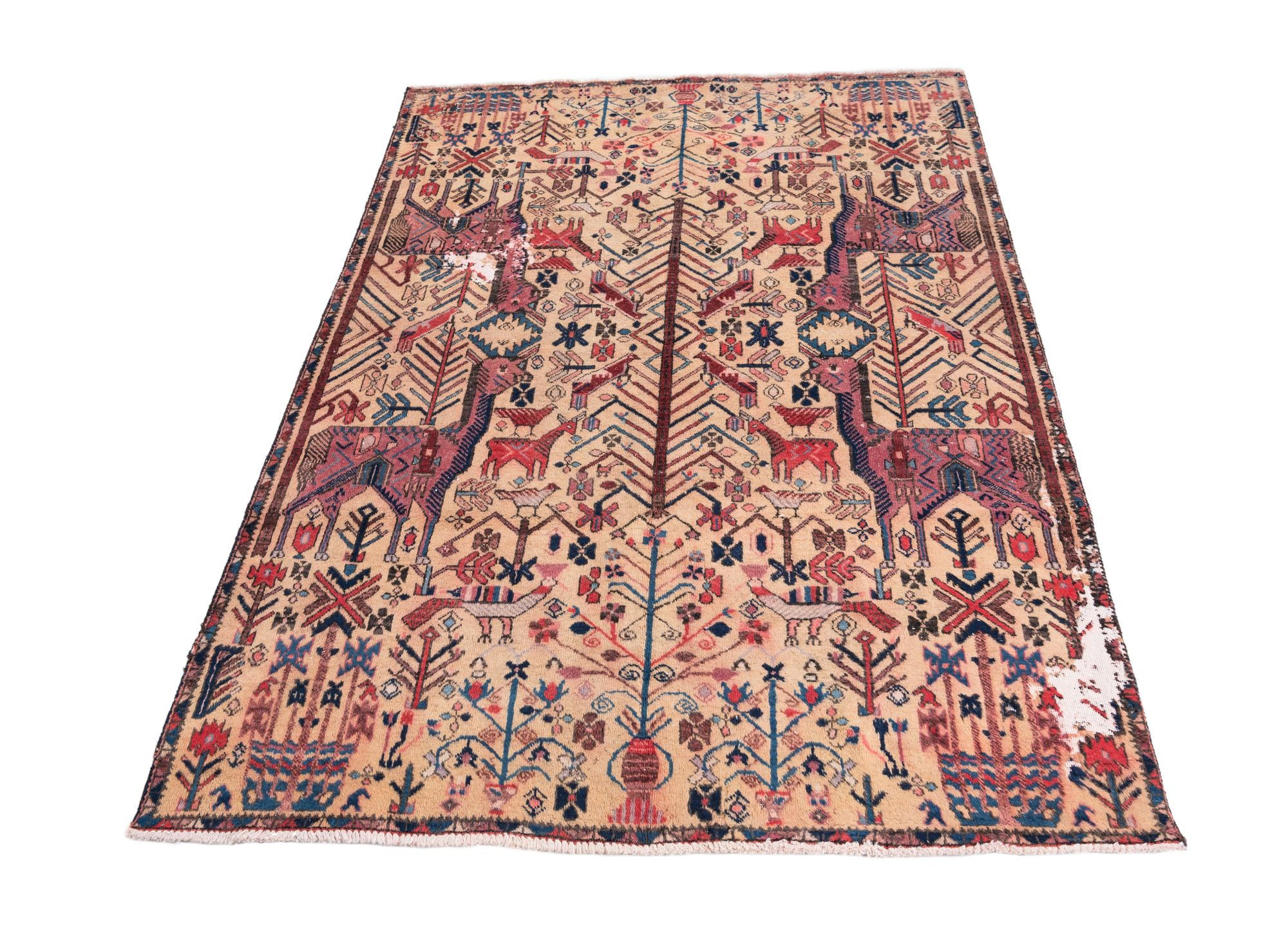 4' 7 x 6' Hand Knotted Ultra Vintage Persian Wool Rug