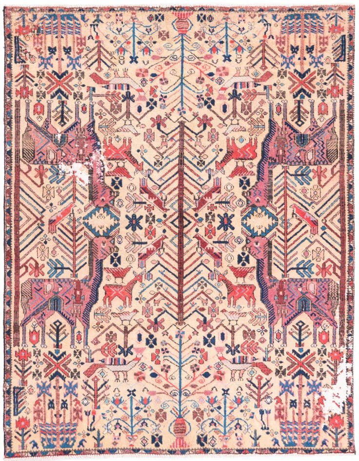 Detail image of 4' 7 x 6' Hand Knotted Ultra Vintage Persian Wool Rug