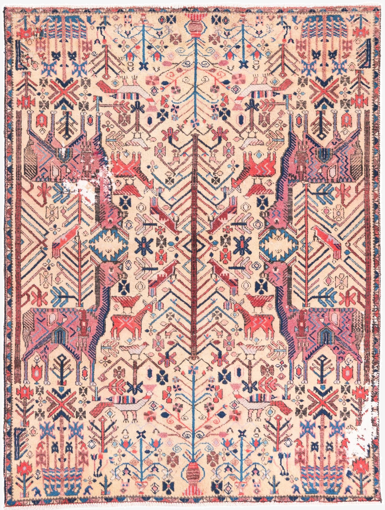 4' 7 x 6'  Hand Knotted Ultra Vintage Persian Wool Rug