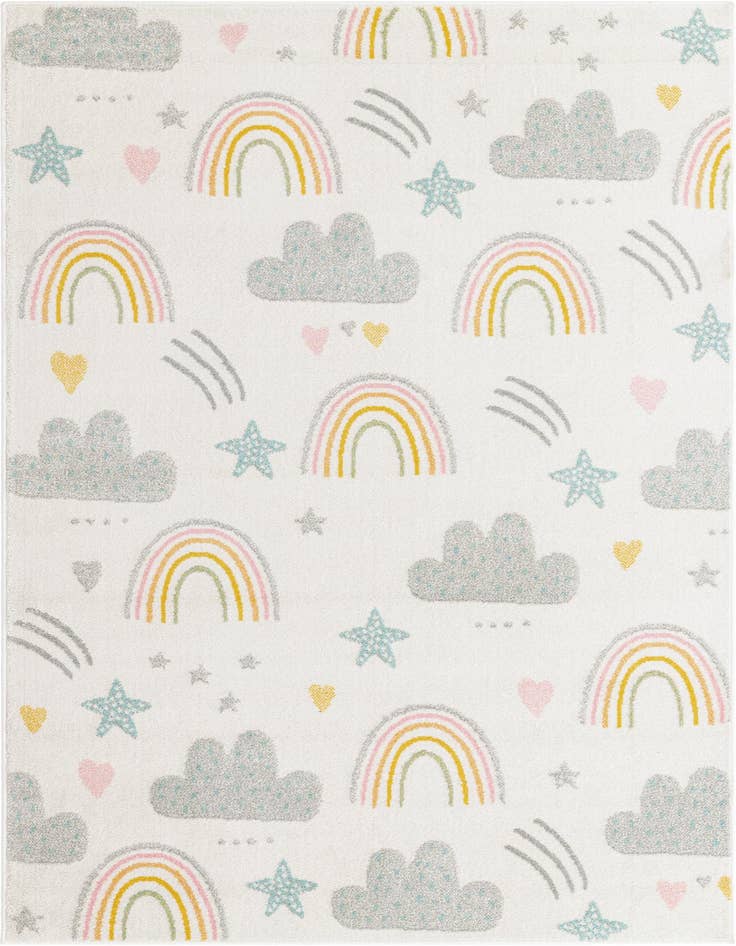 Detail image of 5' 3 x 8' Clouds and Rainbows Whimsy Kids Rug