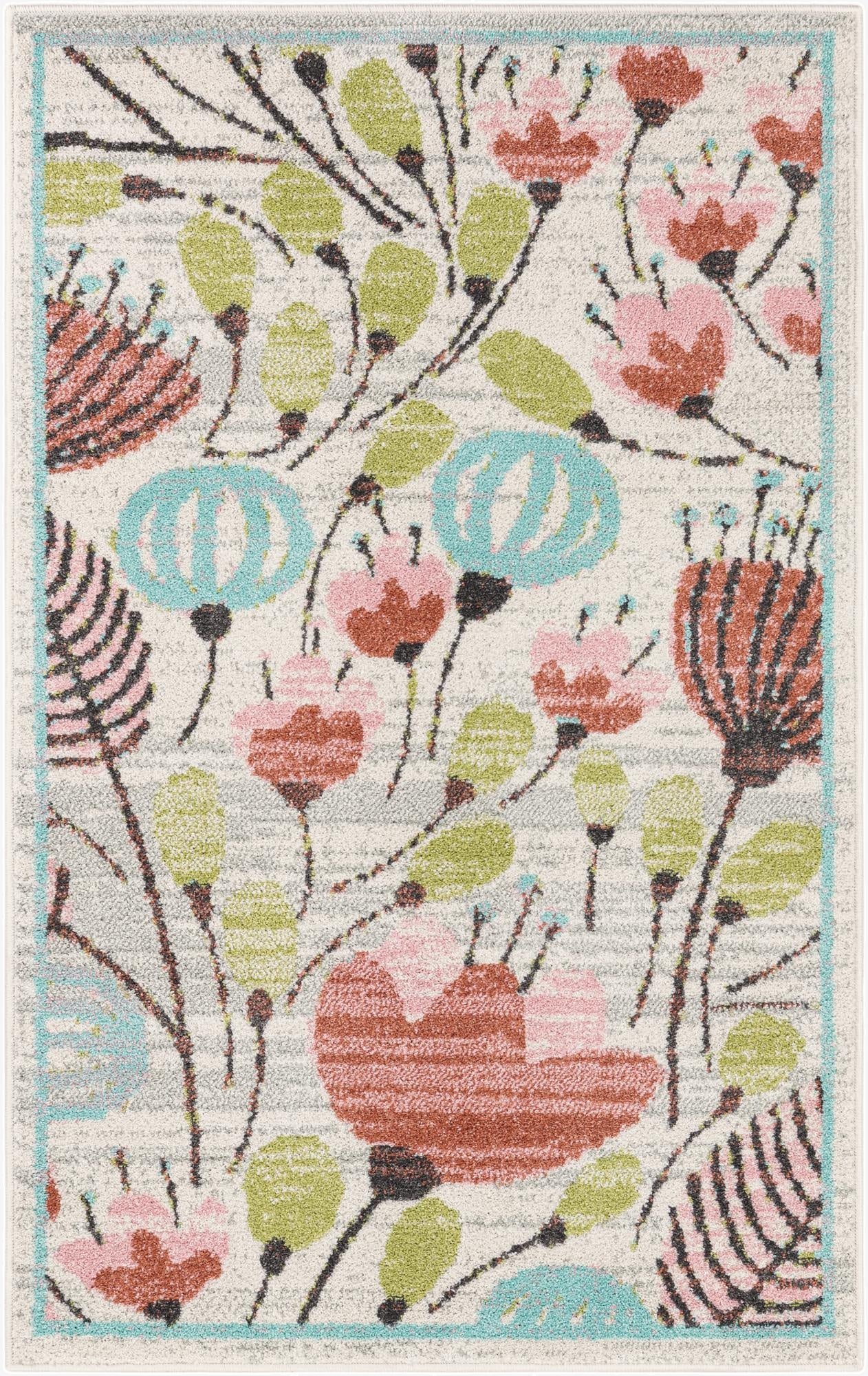 3' 3 x 5' 3 Flowers Whimsy Kids Rug