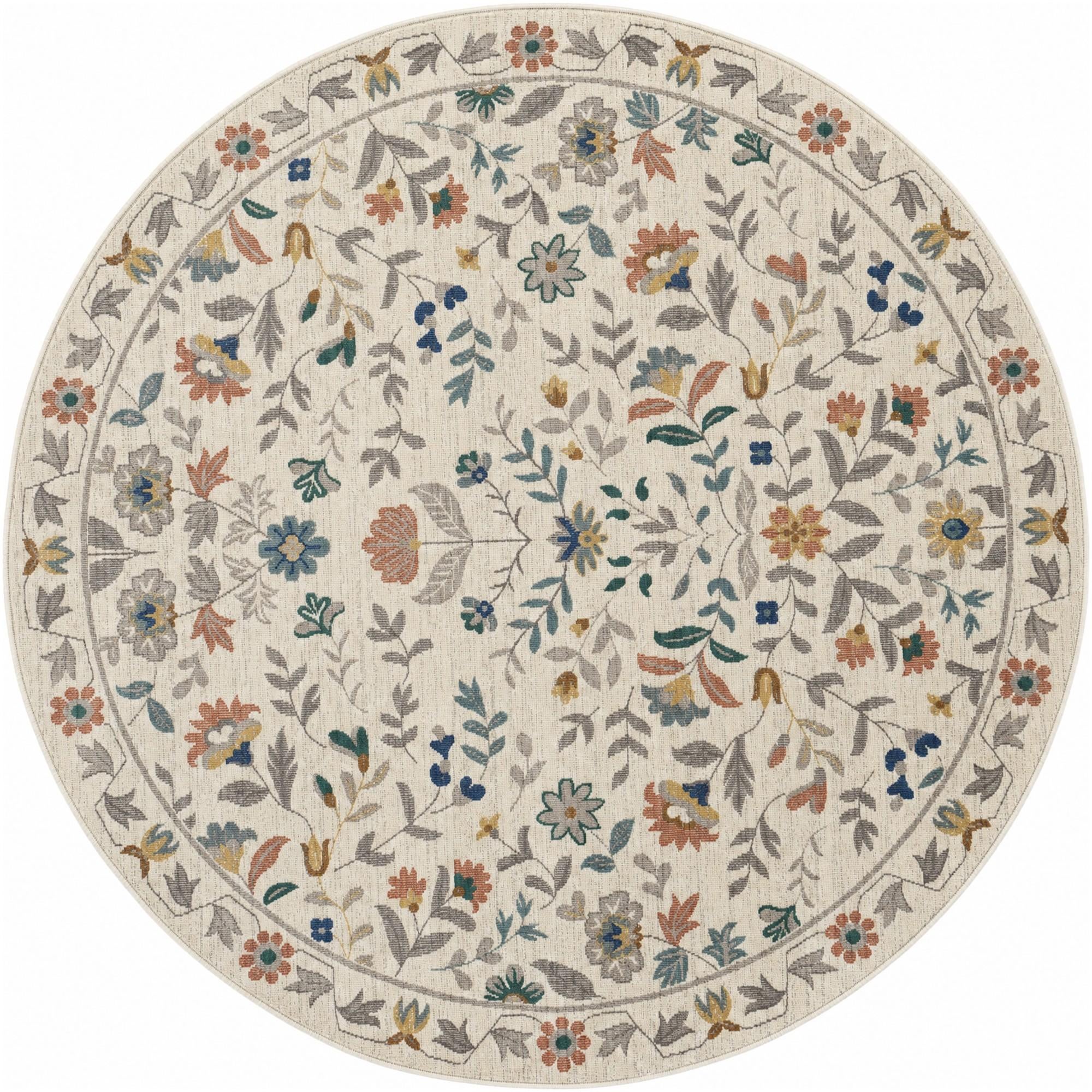 Ivory Blossom Rond Vloerkleed
