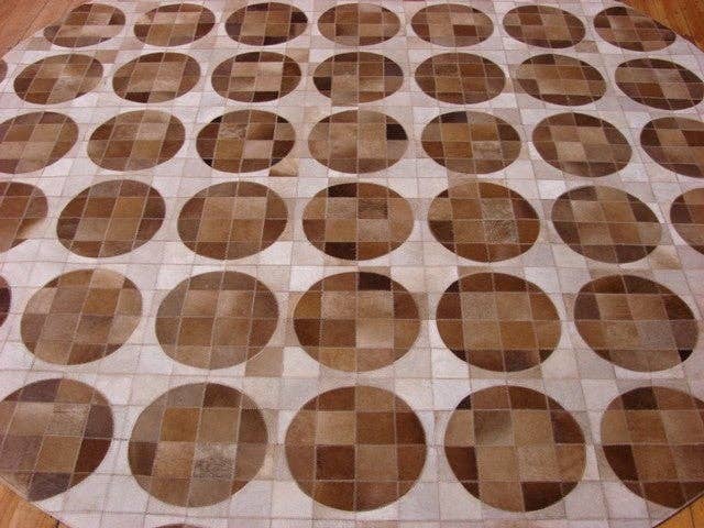 Detail image of 8' x 8' Hand Knotted Cowhide Patchwork Round Rug