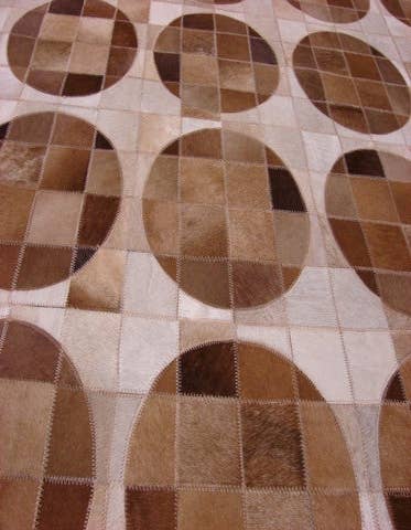 Detail image of 8' x 8' Hand Knotted Cowhide Patchwork Round Rug
