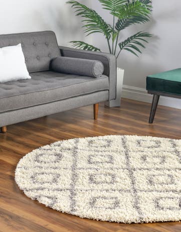 Ivory Lattice Shag Round Rug