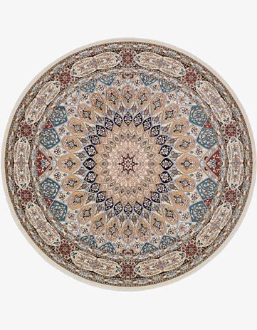 Ivory Nain Design Round Rug