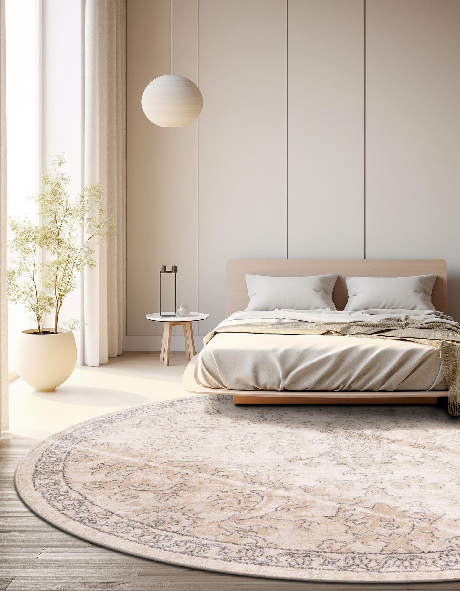 Ivory 155cm x 155cm Oregon Round Rug Rugs UK