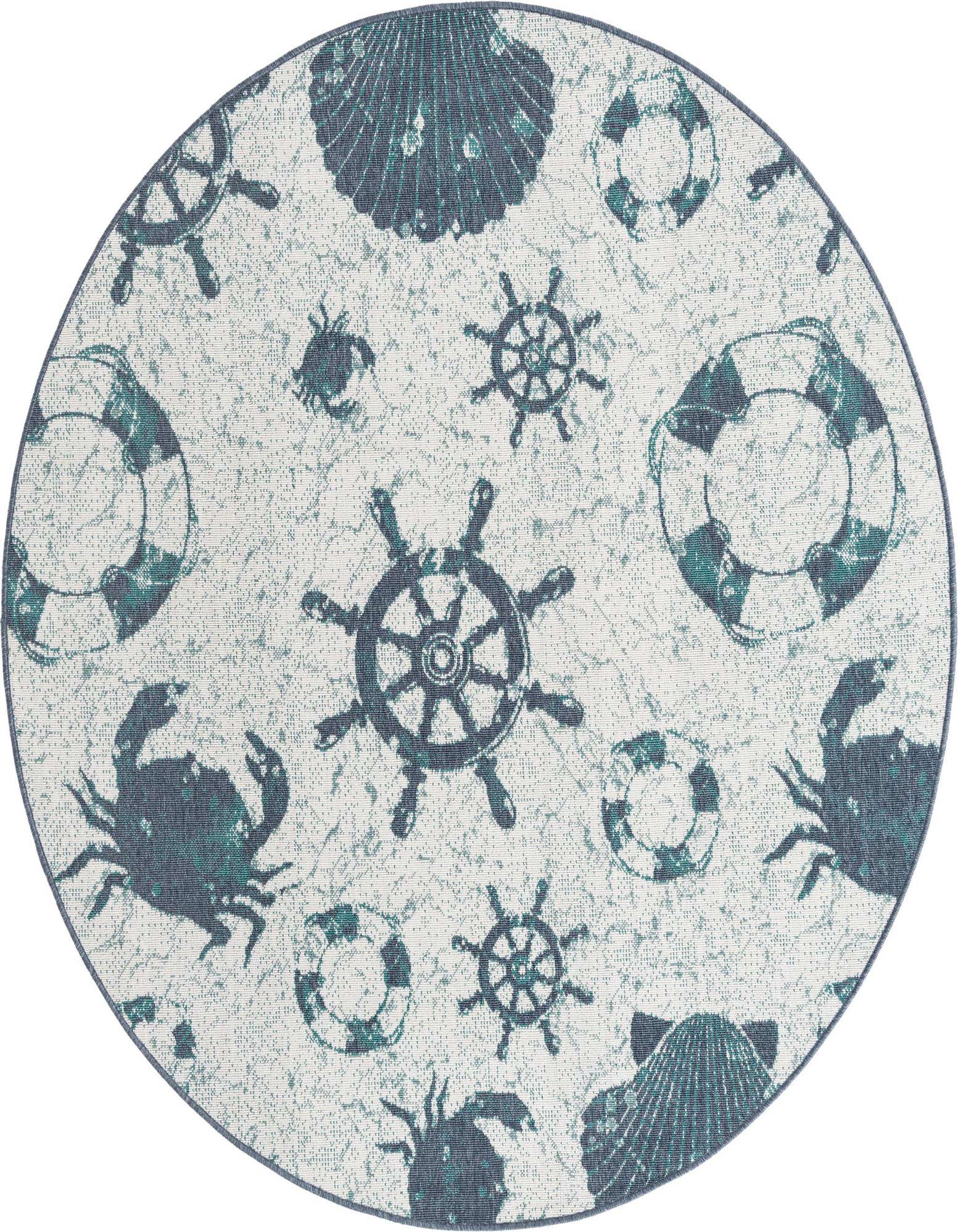 7' x 7' Easy-Clean Coastal Indoor / Outdoor Round Rug