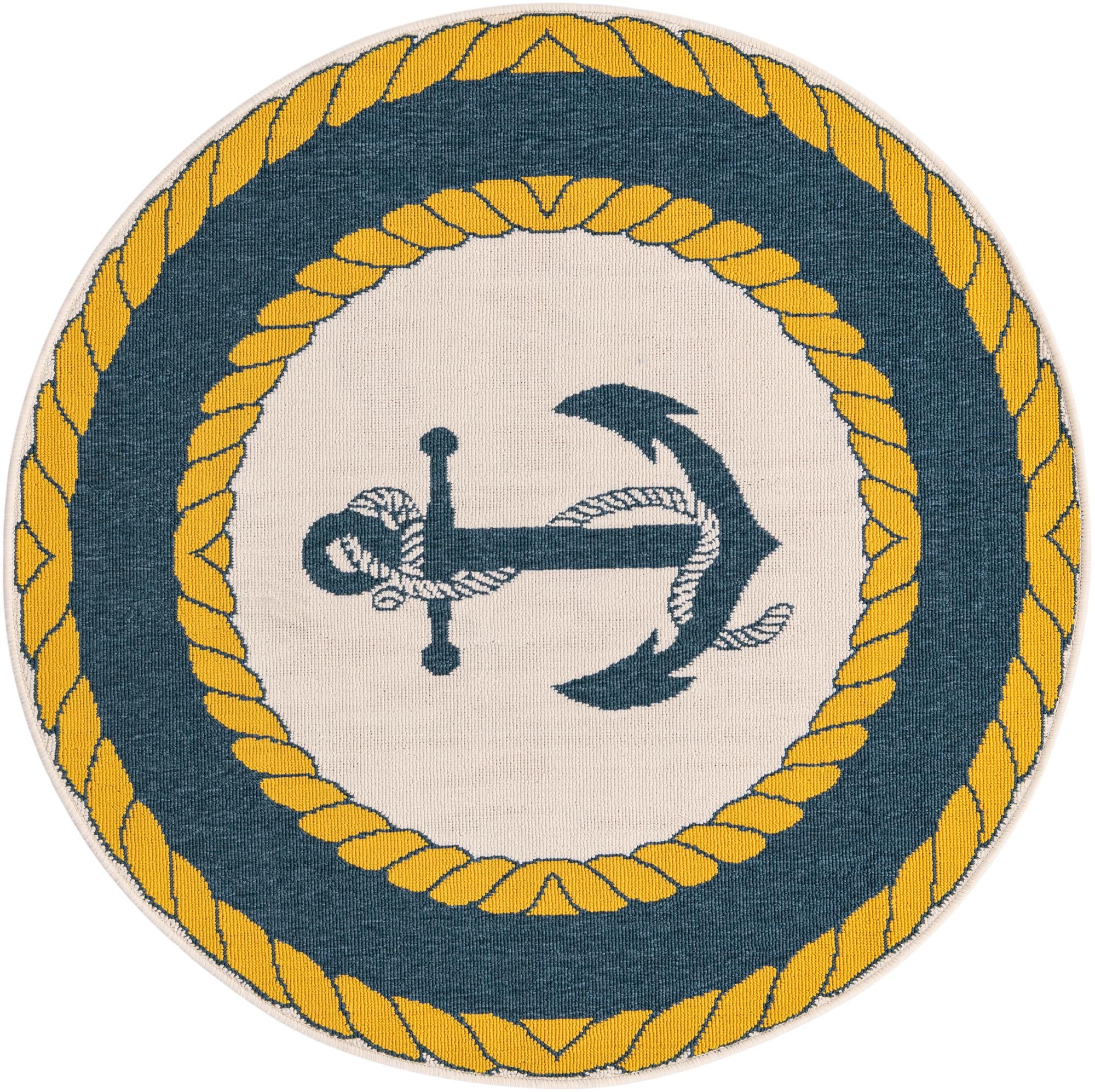 4' x 4' Easy-Clean Coastal Indoor / Outdoor Round Rug