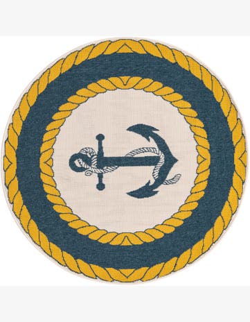 4' x 4' Easy-Clean Coastal Indoor / Outdoor Round Rug