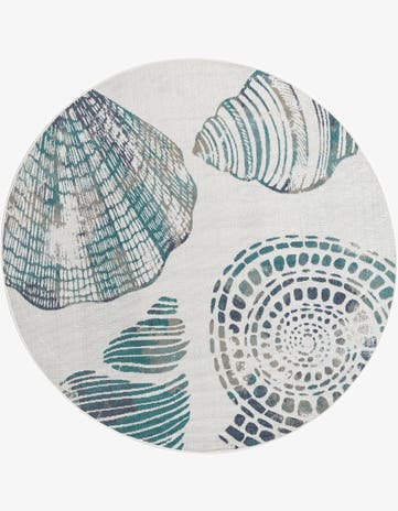 Ivory Easy-Clean Coastal Indoor / Outdoor Round Rug