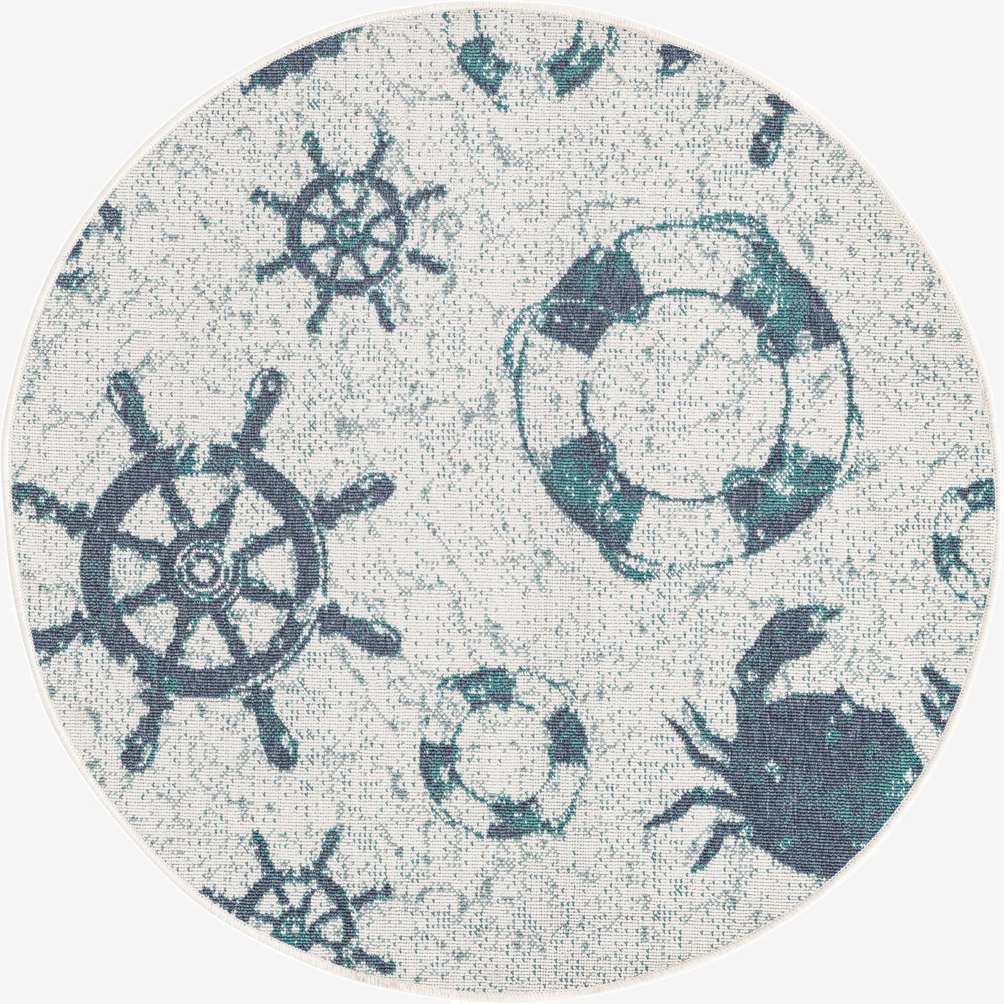 4' x 4'  Washable Coastal Indoor / Outdoor Round Rug