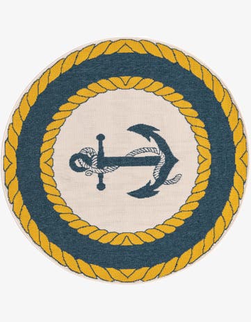 4' x 4' Easy-Clean Coastal Indoor / Outdoor Round Rug