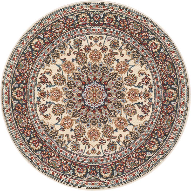 Detail image of 4' 1 x 4' 1 Easy-Clean Traditional Indoor / Outdoor Round Rug