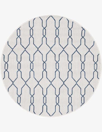 Ivory Easy-Clean Trellis Indoor / Outdoor Round Rug