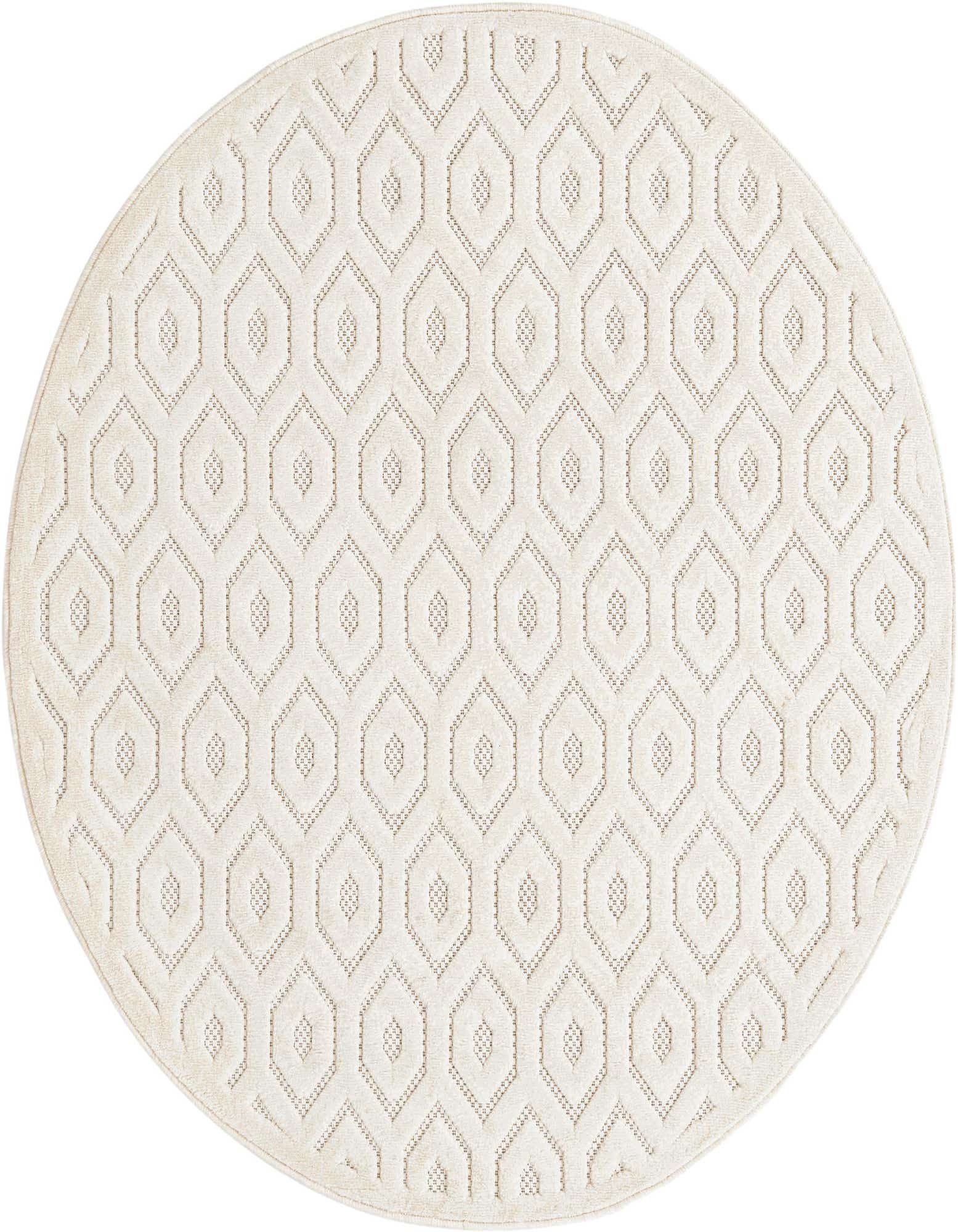 5' 3 x 5' 3 Easy-Clean Trellis Textured Indoor / Outdoor Round Rug
