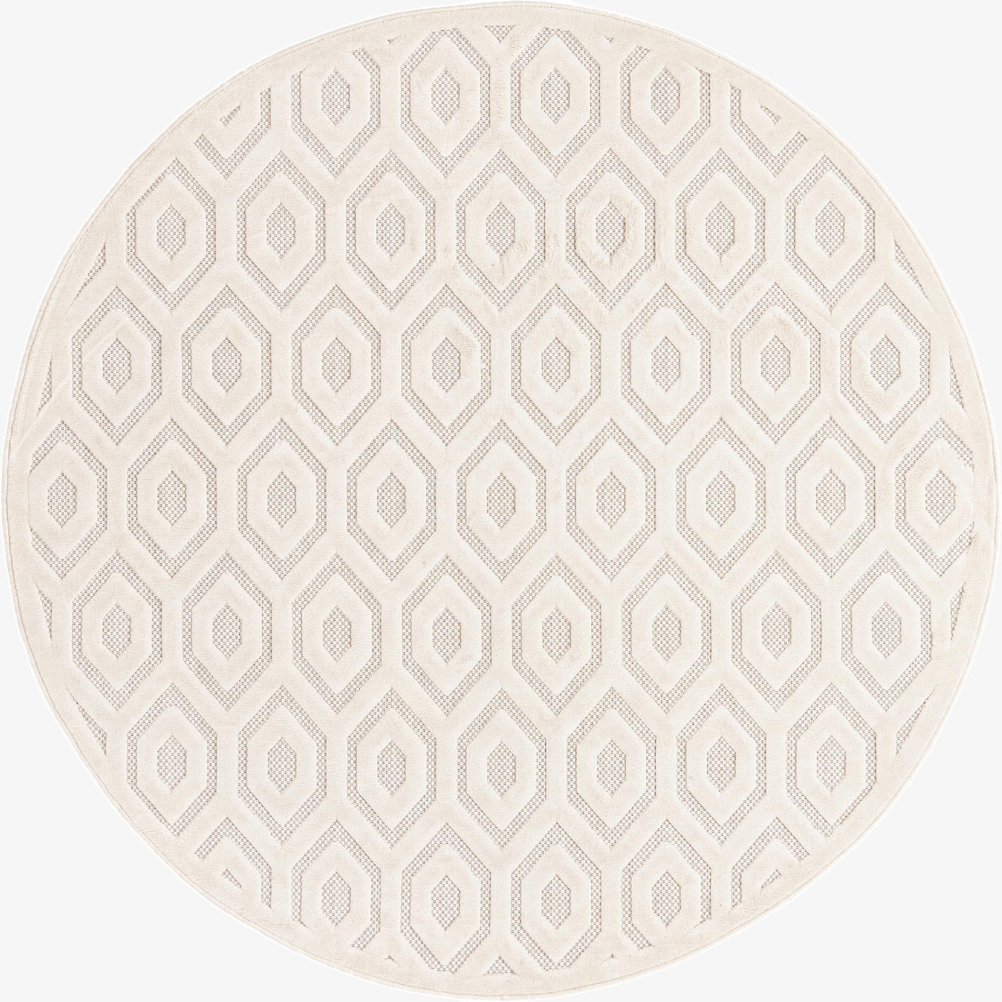7' x 7'  Washable Trellis Textured Indoor / Outdoor Round Rug