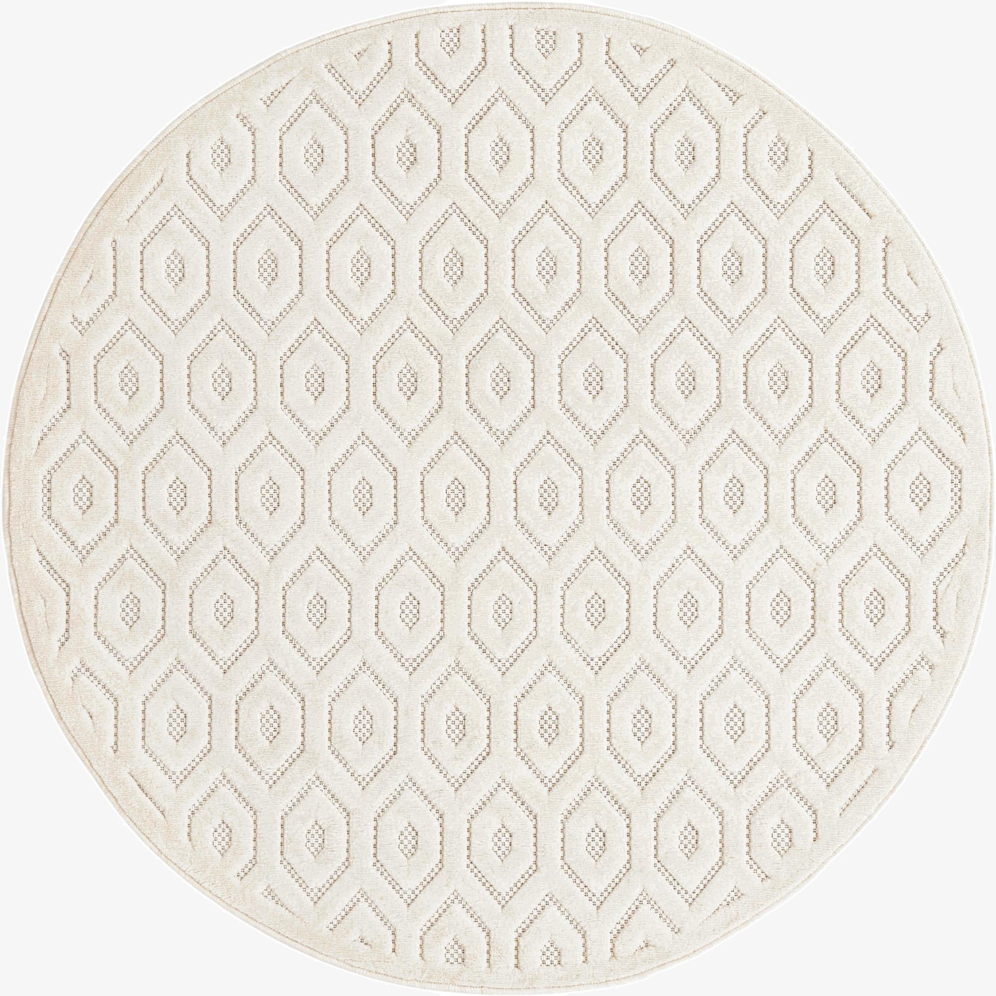 5' 3 x 5' 3  Washable Trellis Textured Indoor / Outdoor Round Rug