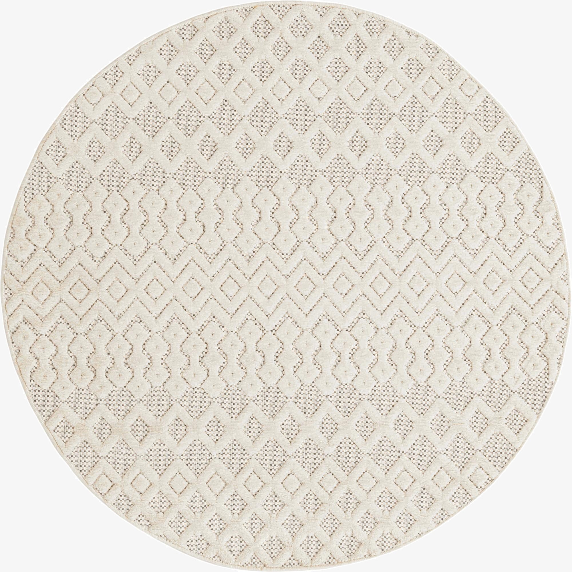 5' 3 x 5' 3  Washable Trellis Textured Indoor / Outdoor Round Rug
