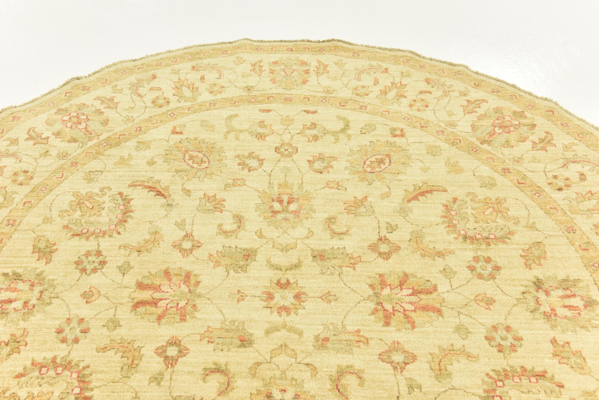 6' 7 x 6' 8 Hand Knotted Peshawar Ziegler Round Rug
