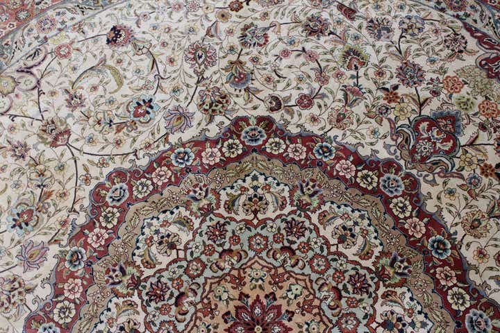 8' 2 x 8' 2 Hand Knotted Qom Persian Round Rug
