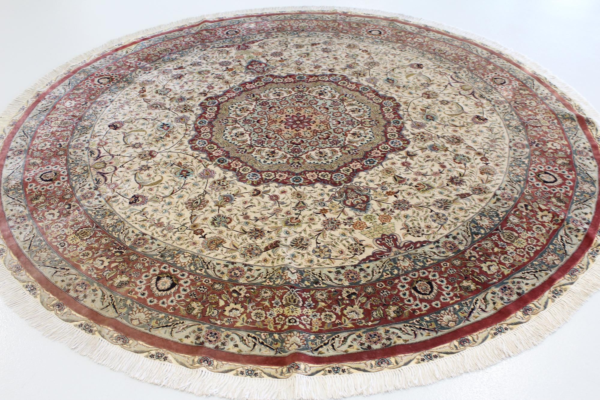 8' 2 x 8' 2 Hand Knotted Qom Persian Round Rug