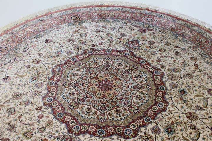 8' 2 x 8' 2 Hand Knotted Qom Persian Round Rug