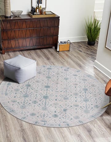 Ivory Washable Timeless Round Rug