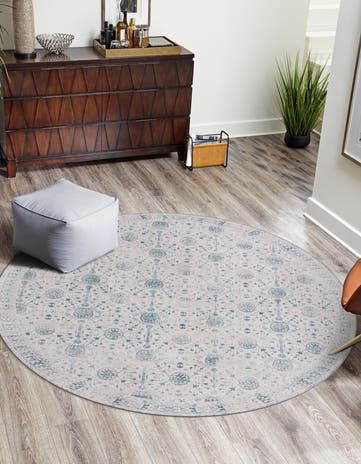 Ivory Washable Timeless Round Rug
