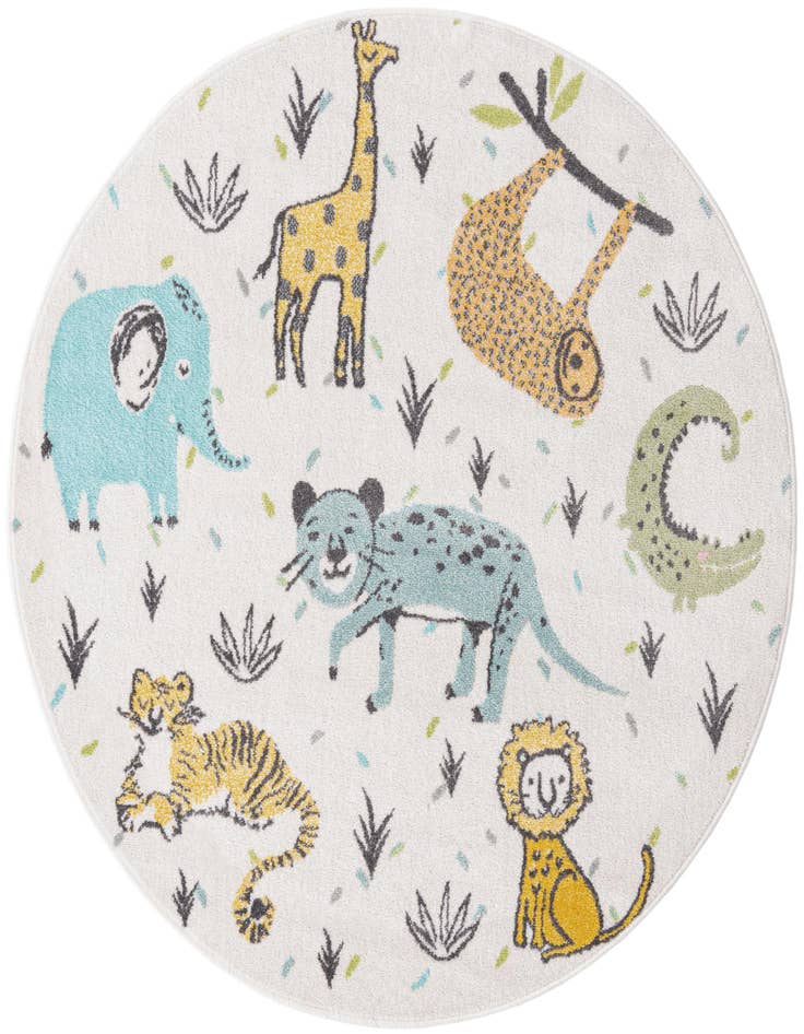 Detail image of 5' 3 x 5' 3 Animals Whimsy Kids Round Rug
