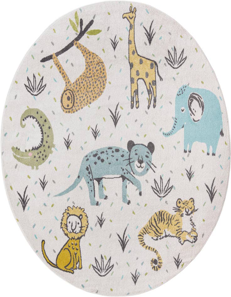 Detail image of 7' 10 x 7' 10 Animals Whimsy Kids Round Rug