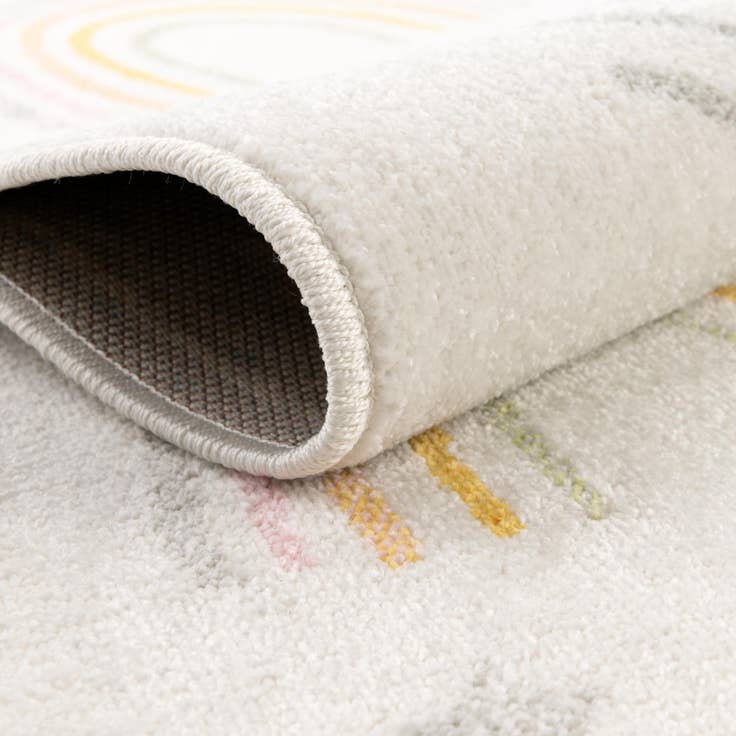 Detail image of 7' 10 x 7' 10 Clouds and Rainbows Whimsy Kids Round Rug