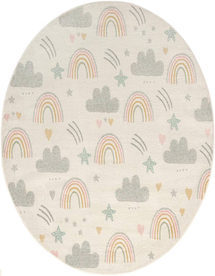 Detail image of 7' 10 x 7' 10 Clouds and Rainbows Whimsy Kids Round Rug