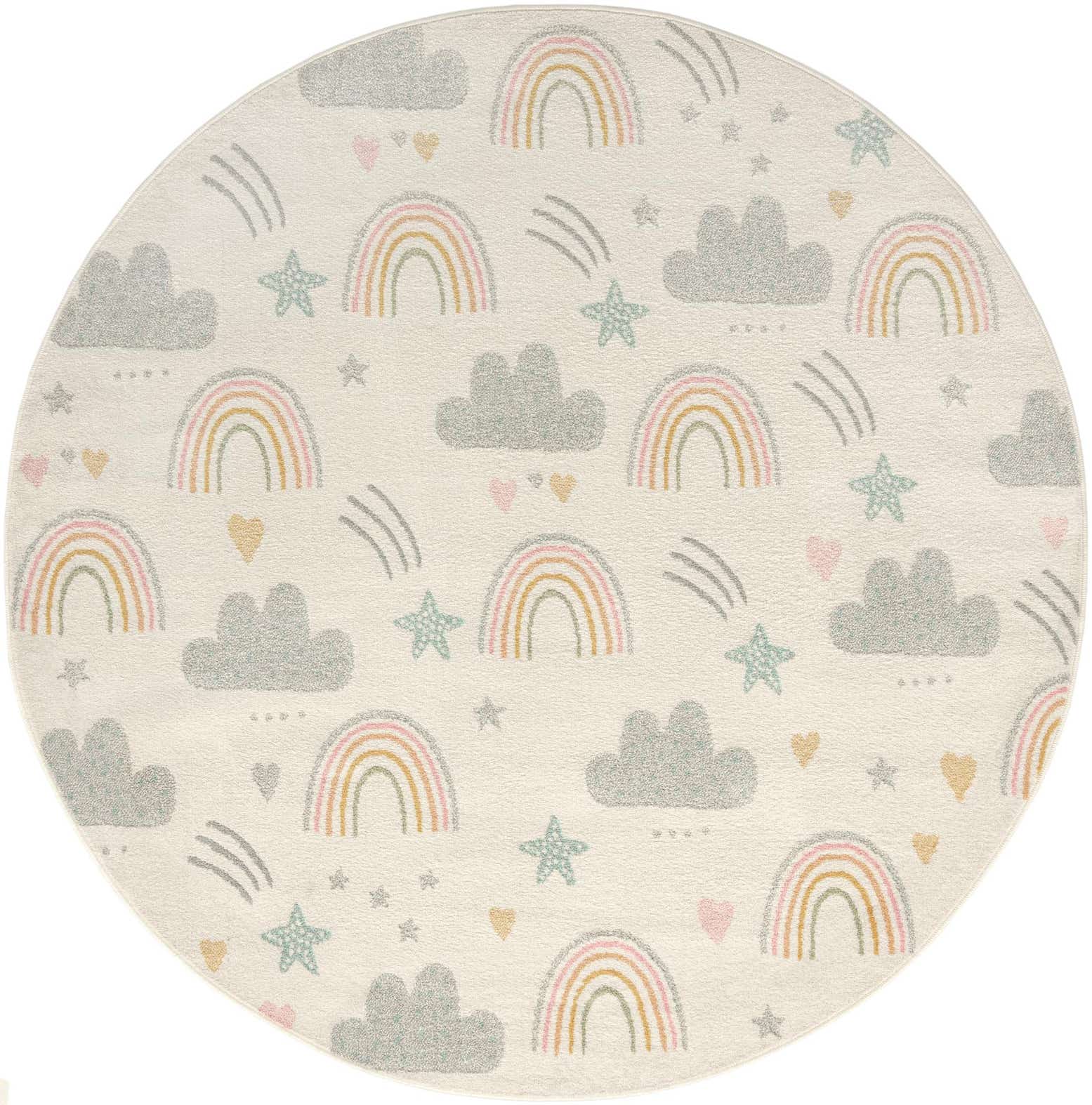 7' 10 x 7' 10 Clouds and Rainbows Whimsy Kids Round Rug