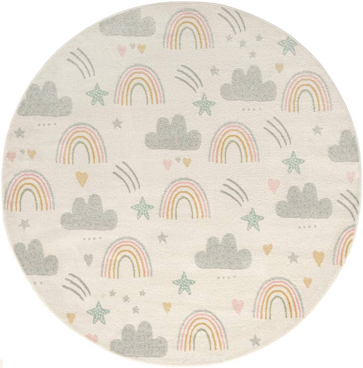 Detail image of 7' 10 x 7' 10 Clouds and Rainbows Whimsy Kids Round Rug