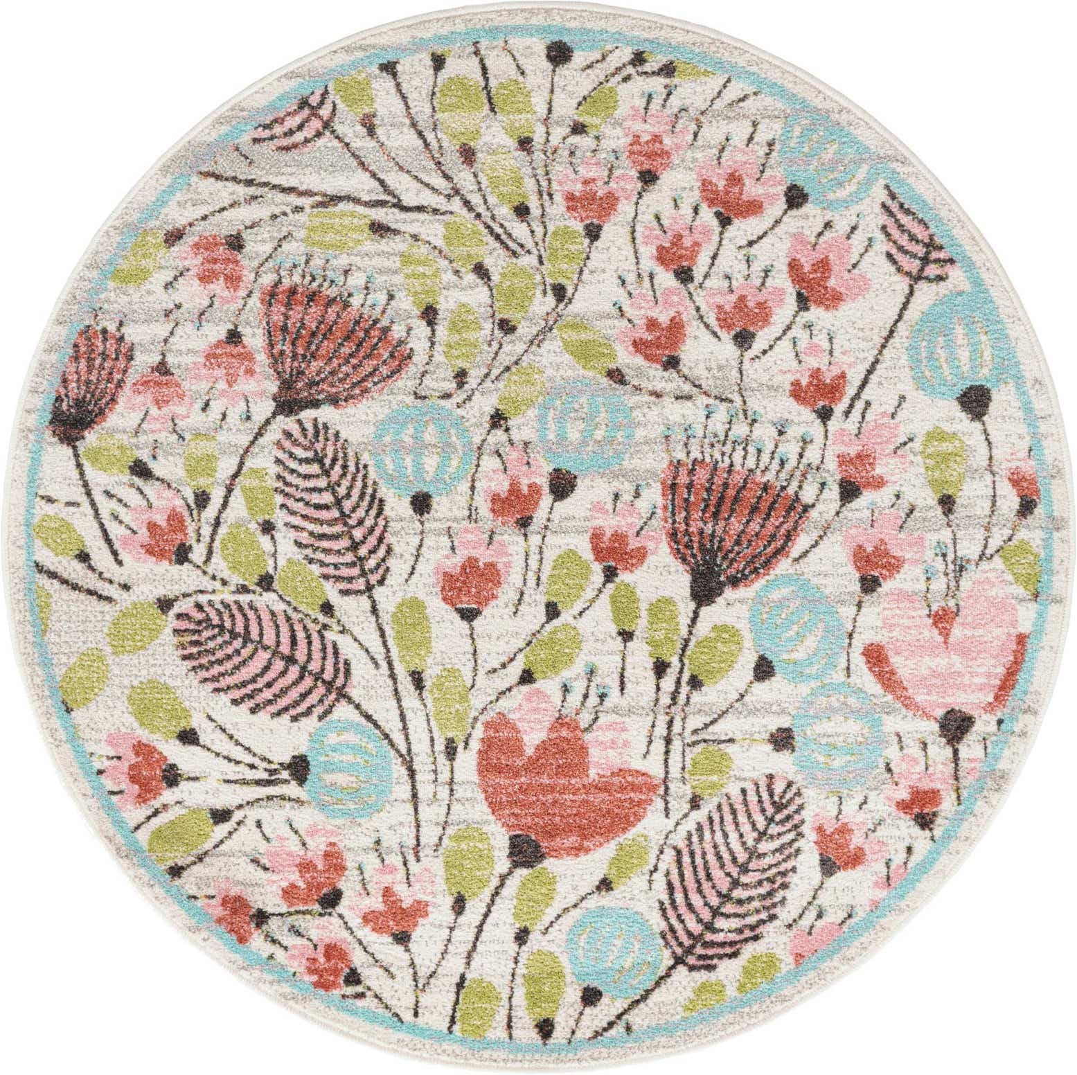 5' 3 x 5' 3 Flowers Whimsy Kids Round Rug