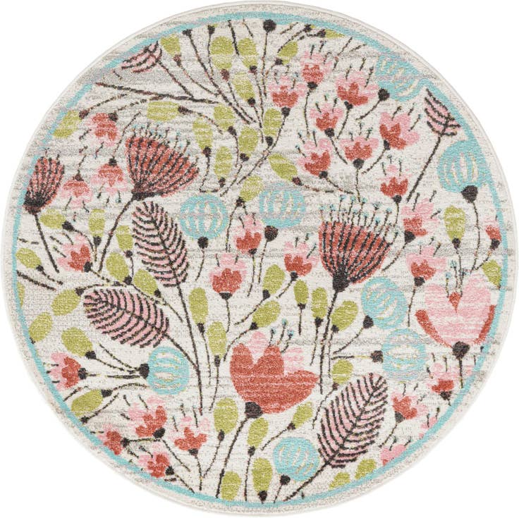 Detail image of 5' 3 x 5' 3 Flowers Whimsy Kids Round Rug