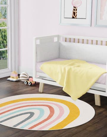Ivory Rainbow Whimsy Kids Round Rug