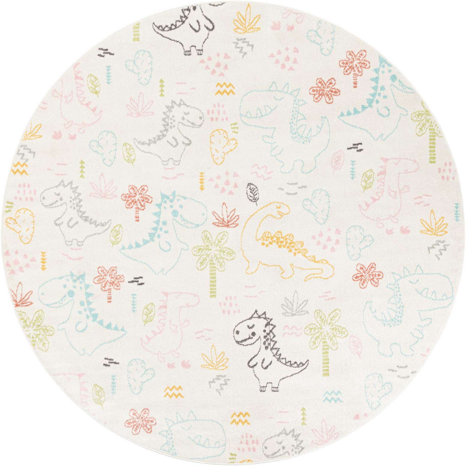 7' 10 x 7' 10 Dinosaur Whimsy Kids Round Rug