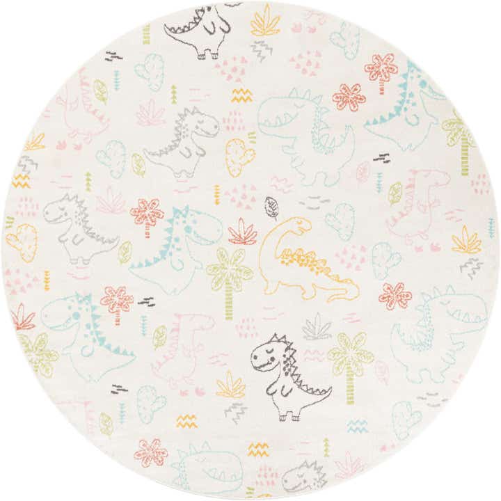 7' 10 x 7' 10 Dinosaur Whimsy Kids Round Rug