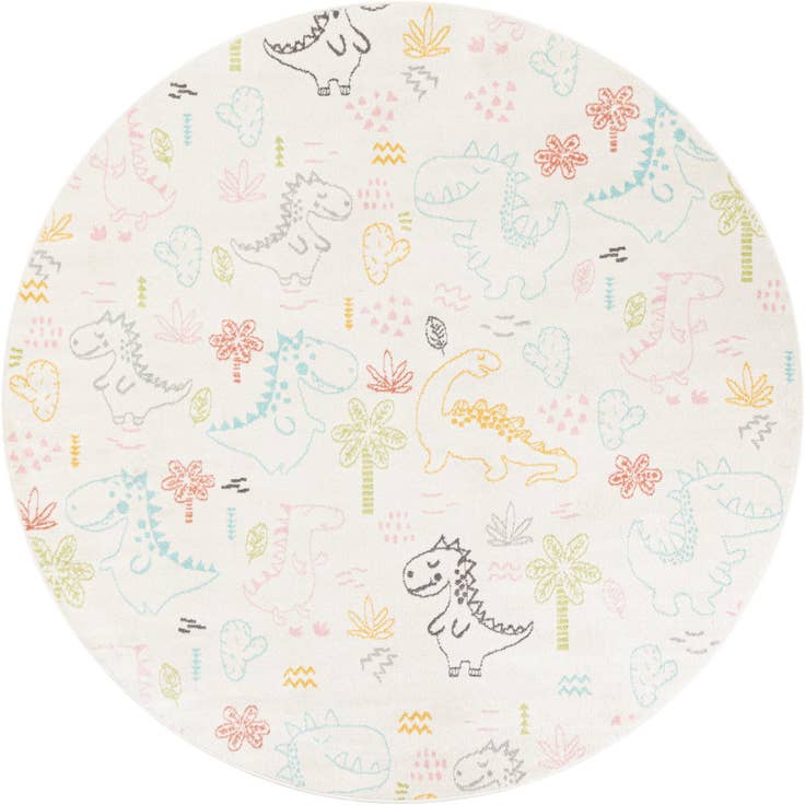 Detail image of 7' 10 x 7' 10 Dinosaur Whimsy Kids Round Rug